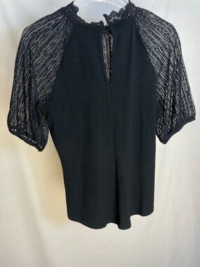 RW&Co Black Lace Yoke Top Blouse Size M | Victorian Collar Lace Sleeve Romantic